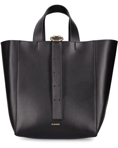 Jil Sander Medium Square Leather Tote Bag - Black