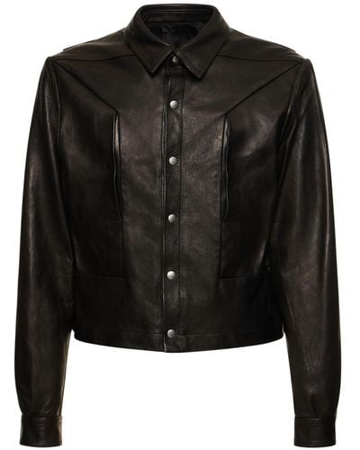Rick Owens Alice Strobe Leather Overshirt - Black