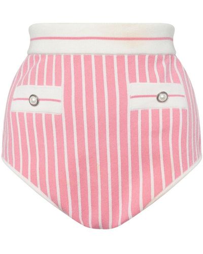 Alessandra Rich Striped Cotton Blend Knit Mini Shorts - Pink