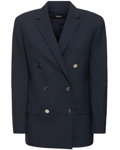 Theory Boxy Double Breast Wool Blend Jacket - Blue