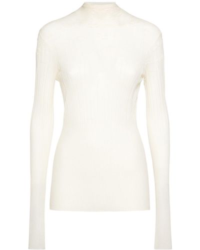 Bottega Veneta Cotton Sweater W/ Rib Stitch Flowers - White