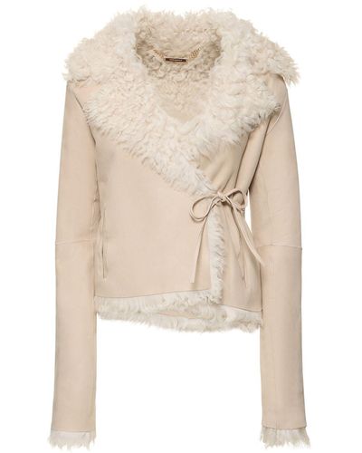 Nour Hammour Ava Shearling Self-tie Jacket - Natural