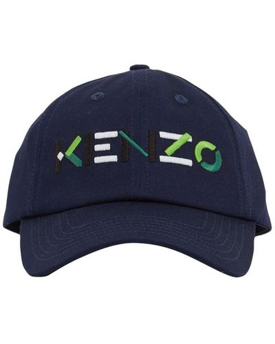 KENZO Cappello Baseball In Cotone Con Logo Ricamato - Blu