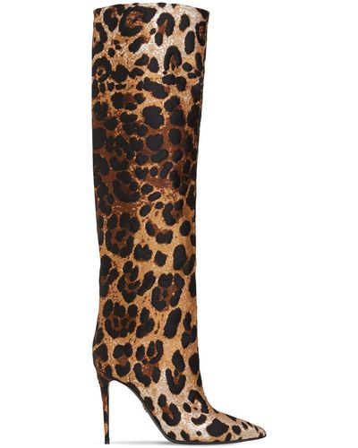 Dolce & Gabbana 105mm Cardinale Leopard Jacquard Boots - Brown