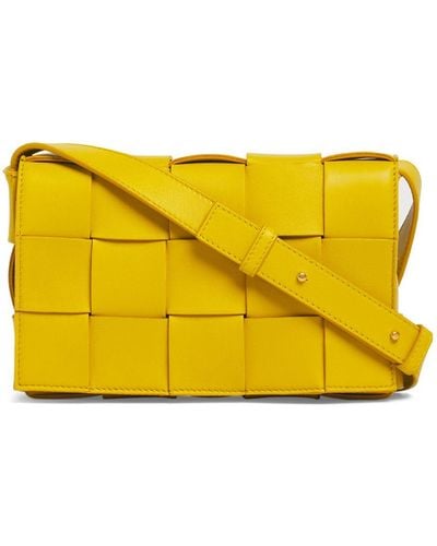 Bottega Veneta Medium Cassette Leather Crossbody Bag - Yellow
