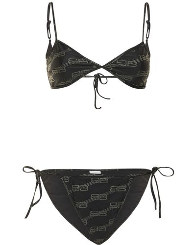 Balenciaga Bikini de techno stretch con logo - Negro