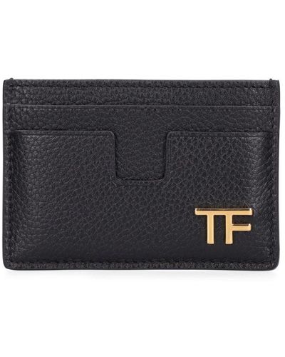 Tom Ford Soft Grain Leather Card Holder W/Logo - Gray