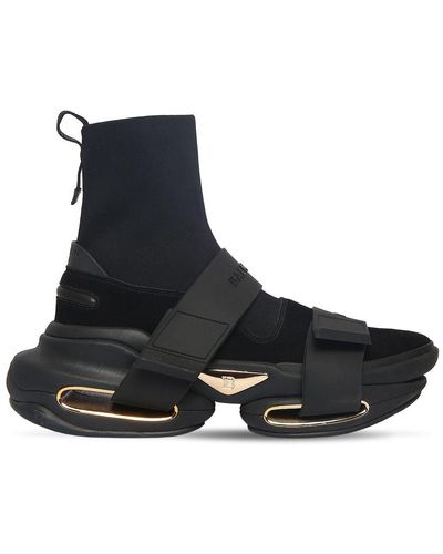 Balmain B Bold High Sock & Tech Strap Sneakers - Black
