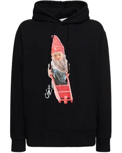 JW Anderson Sweat-shirt en coton imprimé gnome à capuche - Noir