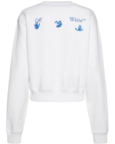 Off-White c/o Virgil Abloh Pen Logo Crop Jersey Crewneck Sweatshirt - White