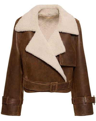 Nour Hammour Hatti Belted Shearling Leather Jacket - Brown