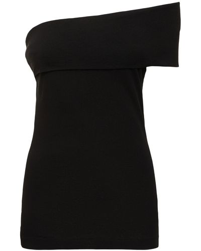 MSGM Draped Cotton Jersey One-shoulder Top - Black