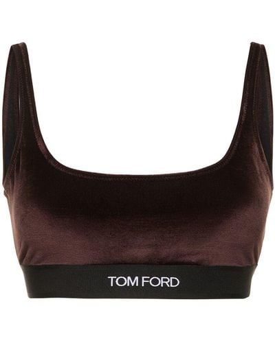 Tom Ford Bralette en velours à logo - Blanc
