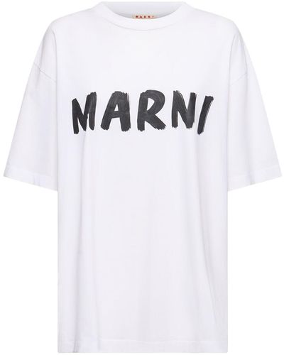 Marni T-shirt en jersey de coton imprimé logo - Blanc