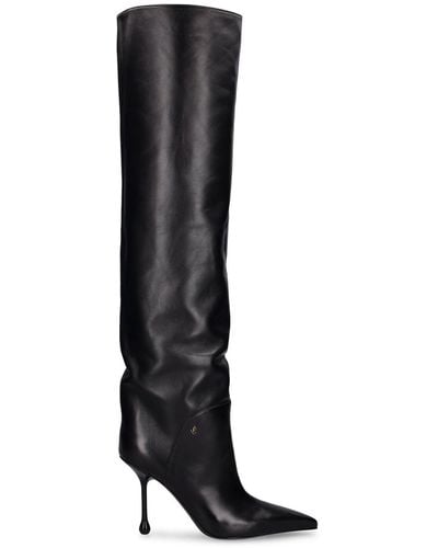 Jimmy Choo 95Mm Cycas Kb Leather Knee High Boots - Black