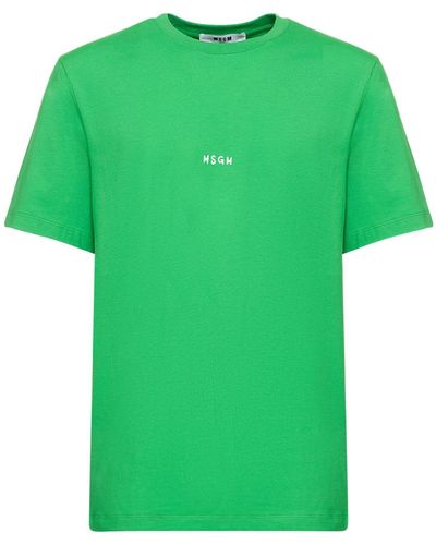 MSGM Micro Logo Cotton Jersey T-Shirt - Green
