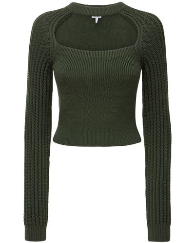 Loewe Cropped Wool Blend Rib Knit Jumper - Green