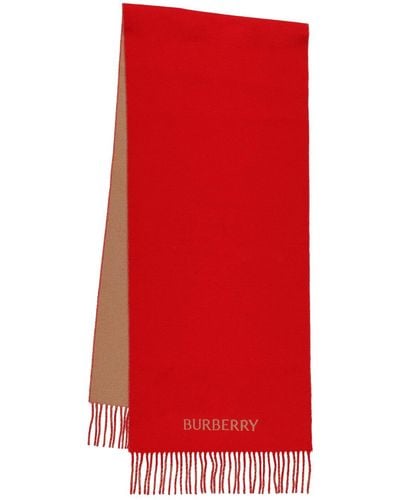 Burberry Logo Two Tone Cashmere Scarf - Red