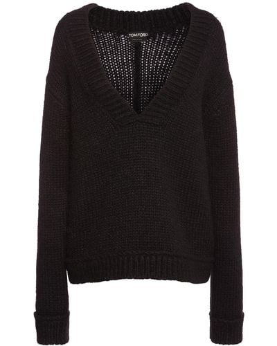 Tom Ford Alpaca Blend Knit V Neck Sweater - Black