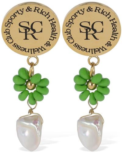 Sporty & Rich Srhwc Flower & Bead Earrings - Green