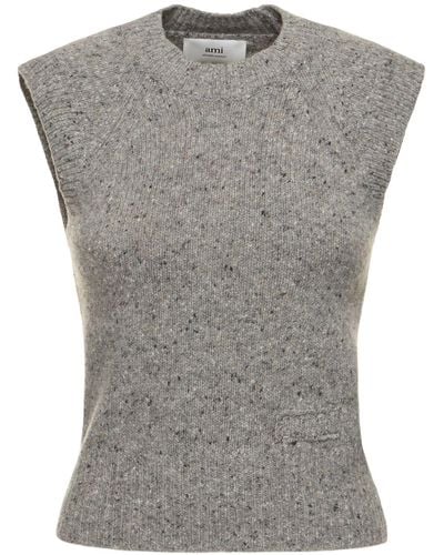 Ami Paris Ami Sleeveless Wool Blend Vest - Grey