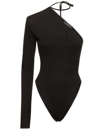 David Koma One-Sleeve Cutout Jersey Bodysuit - Black