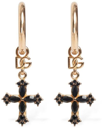 Dolce & Gabbana Plated Hoop Cross Earrings - White