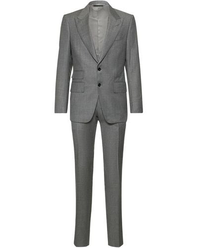 Tom Ford Shelton Super 110's Sharkskin Suit - Grey