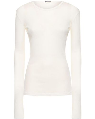 Ann Demeulemeester Fiene Ribbed Cotton Long Sleeve Top - White