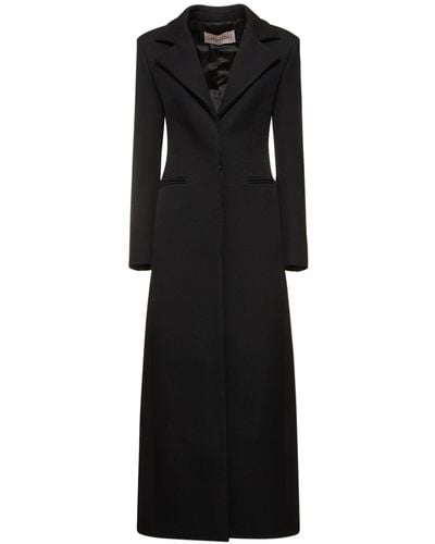 Valentino Bonded Wool Blend Long Coat - Black