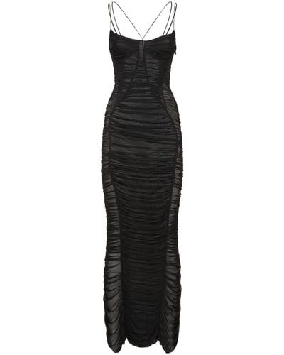 Mugler メッシュドレープロングドレス - ブラック