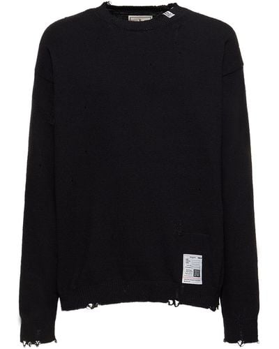 Maison Mihara Yasuhiro Distressed Cotton Crewneck Sweater - Black