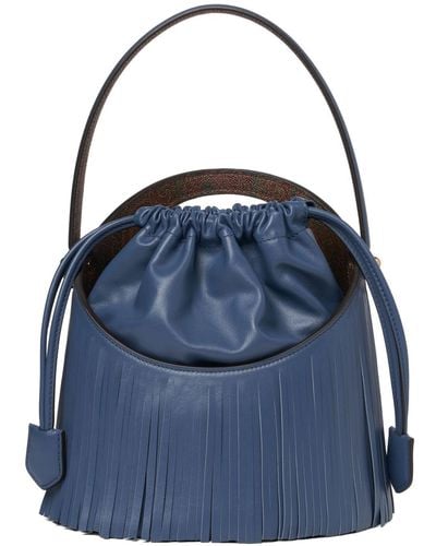 Etro Medium Saturno Fringes Bucket Bag - Blue