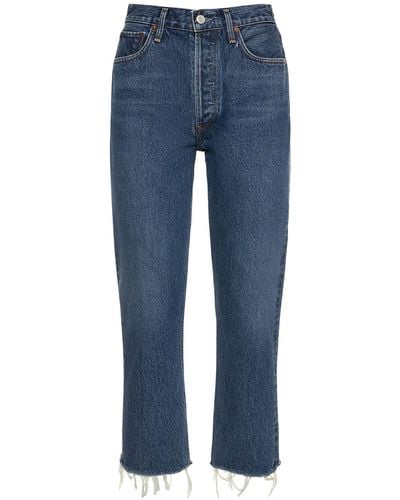 Agolde Riley Crop High Rise Slim Denim Jeans - Blue