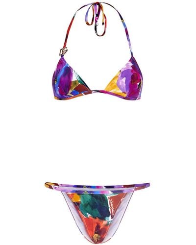 Dolce & Gabbana Flower Print Jersey Triangle Bikini - White