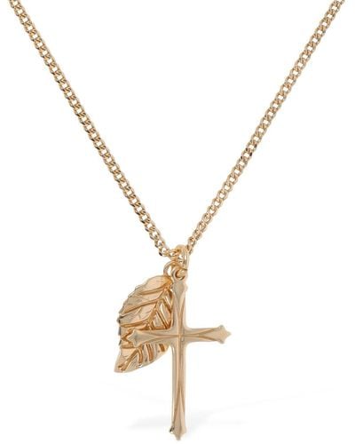 Emanuele Bicocchi Leaf & Cross Charm Necklace - Metallic