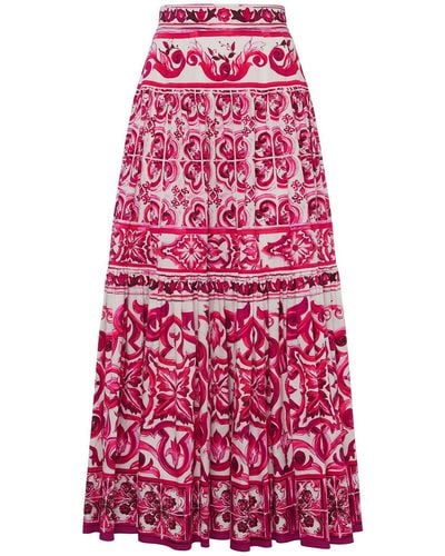 Dolce & Gabbana Long Majolica-Print Poplin Skirt - Red