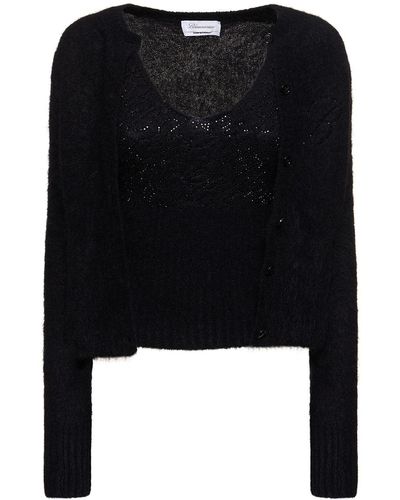 Blumarine Alpaca Blend Knit Top & Cardigan - Black