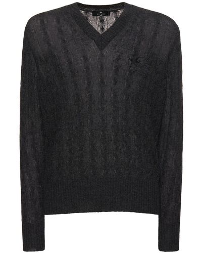 Etro V Neck Cashmere Logo Knitwear - Black