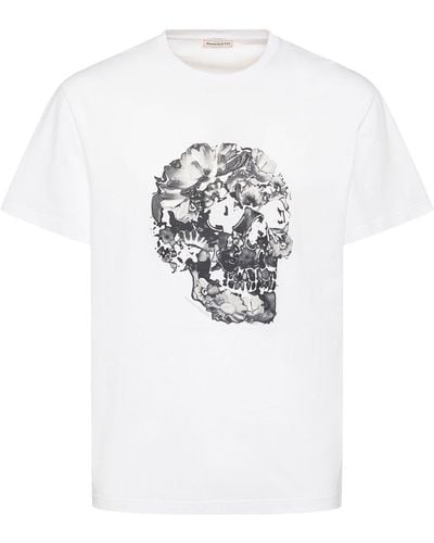 Alexander McQueen Wax Flower Skull Print Cotton T-shirt - White