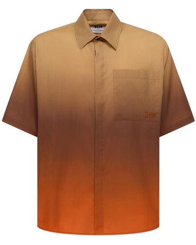 MSGM Camisa de popelina de algodón manga corta - Marrón