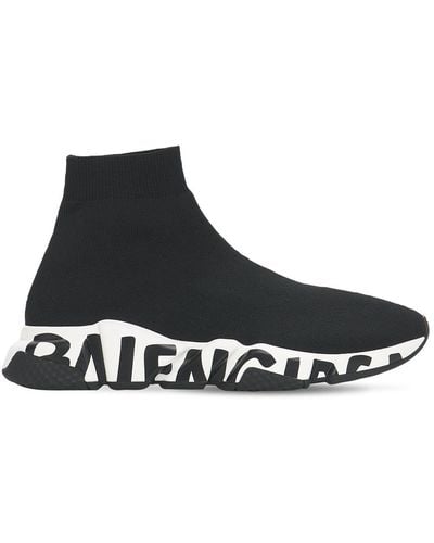 Balenciaga 30mm Speed Graffiti Knit Sneakers - Black
