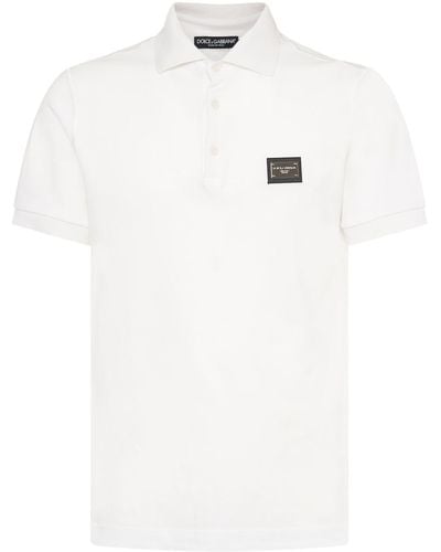 Dolce & Gabbana Cotton Polo Shirt W/Logo Plaque - White