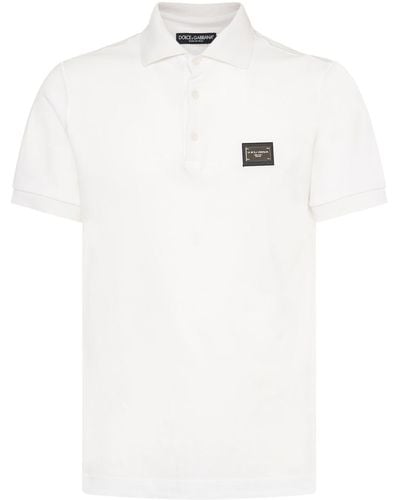 Dolce & Gabbana Polo in cotone / placchetta logo - Bianco