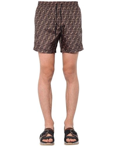 Fendi Ff-printed Swim Shorts - Brown