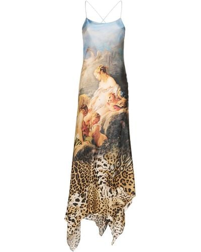 Roberto Cavalli Printed Silk Long Dress - Metallic