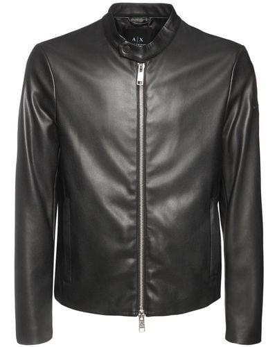 Armani Exchange Faux Leather Biker Jacket - Black