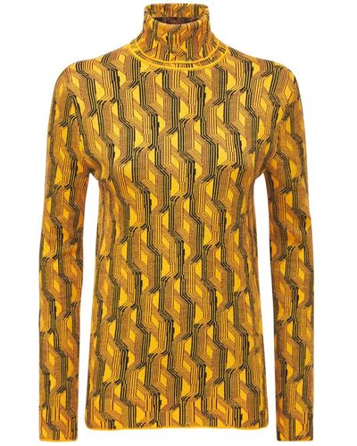 Prada Printed Wool Knit Turtleneck Sweater - Yellow