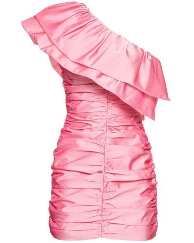 ROTATE BIRGER CHRISTENSEN One-Shoulder Ruffled Viscose Mini Dress - Pink