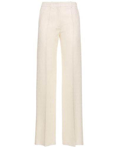 Valentino Pantalon droit en laine et crêpe de soie à logo - Neutre